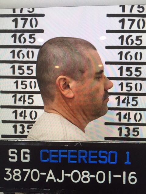 El 8 de enero del 2016, “El Chapo” Guzmán sale de perfil en una ficha signaléctica tomada en la prisión de Almoloya. (Mexico’s federal government via AP)
