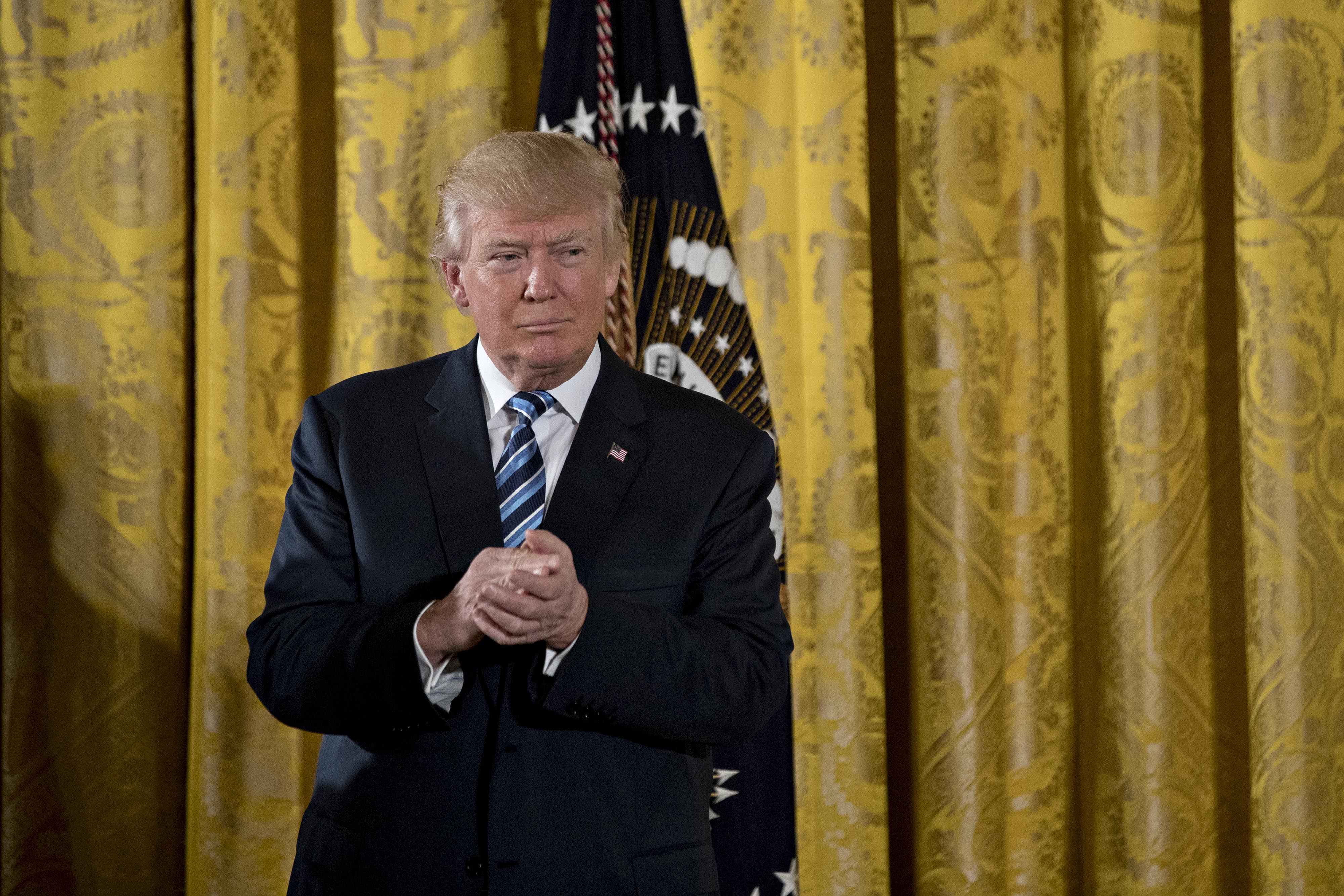 El presidente de los Estados Unidos, Donald Trump, durante la ceremonia de juramento de los altos funcionarios de la Casa Blanca (Getty Images)