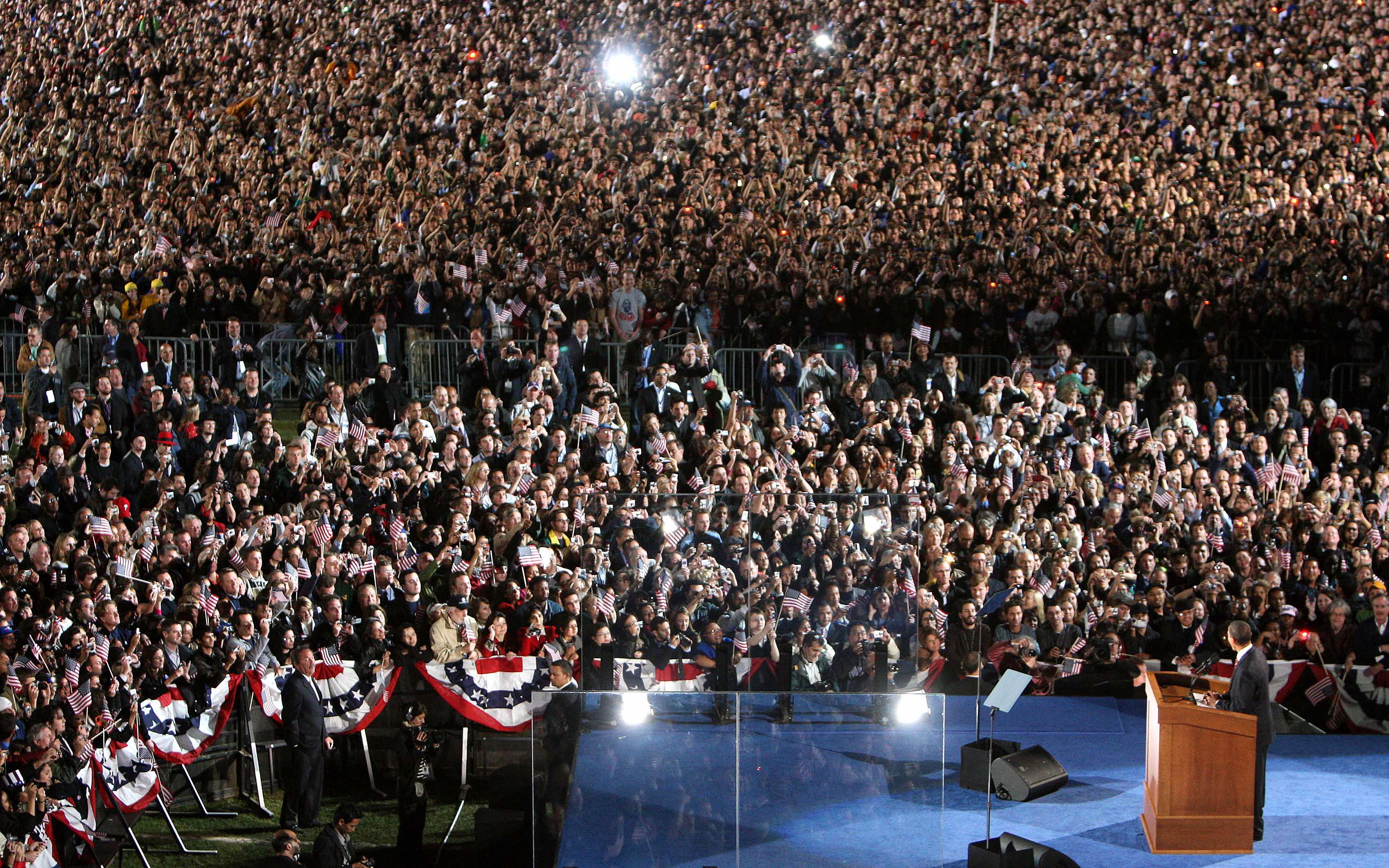 Discurso de victoria de Barack Obama en Grant Park, Chicago, Illinois en noviembre de 2008.