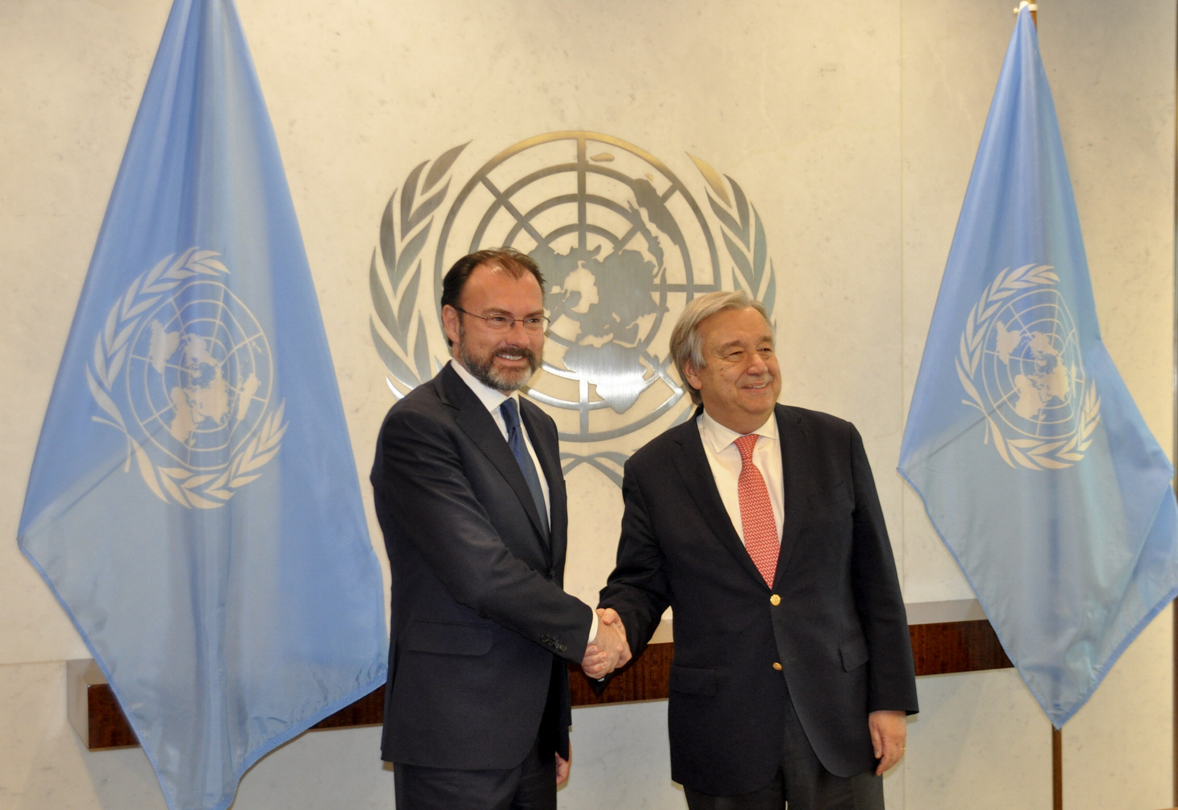 El secretario de Relaciones Exteriores, Luis Videgaray Caso, se reunió en Nueva York con el secretario general de la Organización de las Naciones Unidas (ONU), António Guterres. (Notimex)