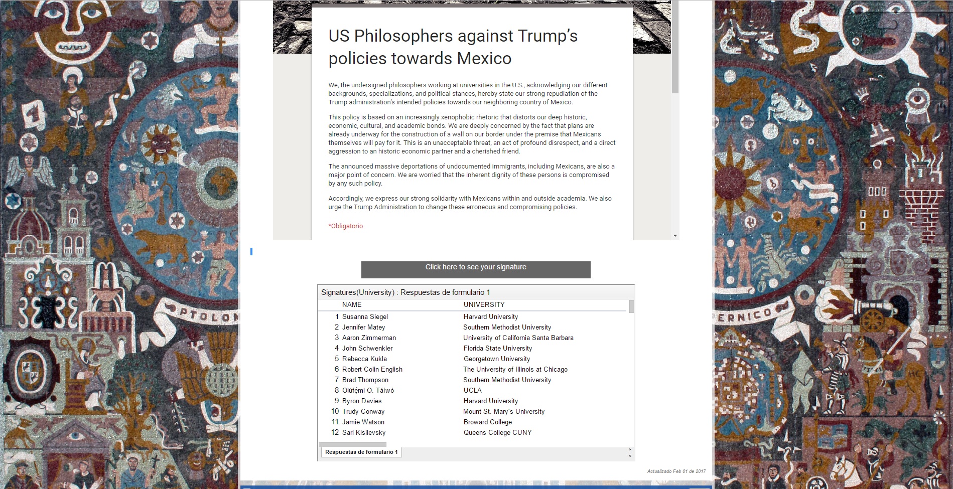 Texto de académicos de Estados Unidos publicado en el portal del Instituto de Investigaciones Filosóficas de la UNAM; manifiestan su rechazo a las políticas de Donald Trump