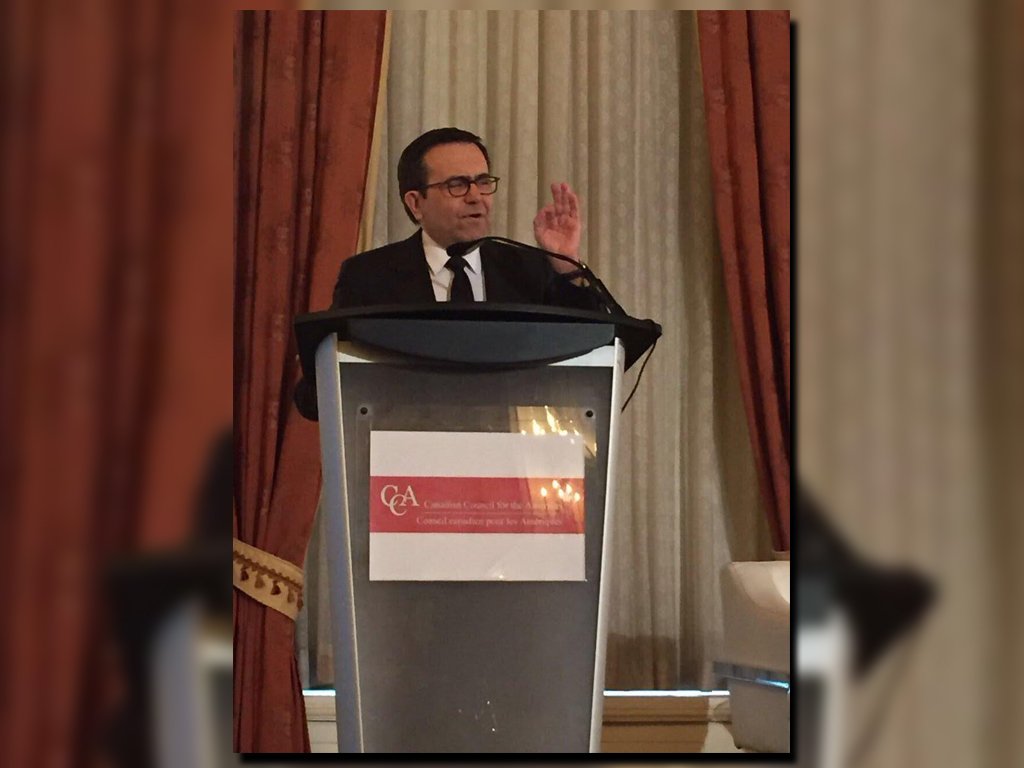 En Canadá, el secretario de Economía, Ildefonso Guajardo participó en el panel “Nuevas estrategias para la nueva Norteamérica” (Twitter: @SE_mx)