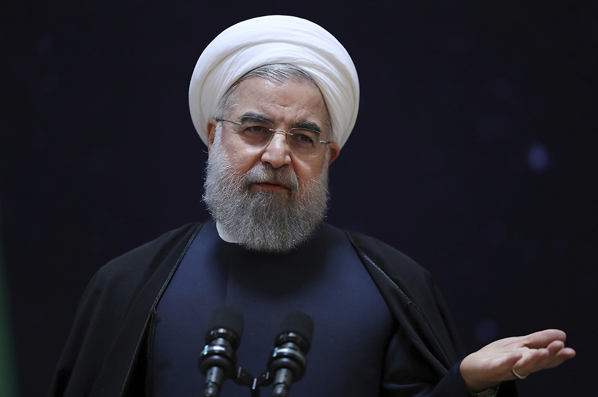 Hassan Rouhani, presidente de Irán, durante una conferencia de prensa.