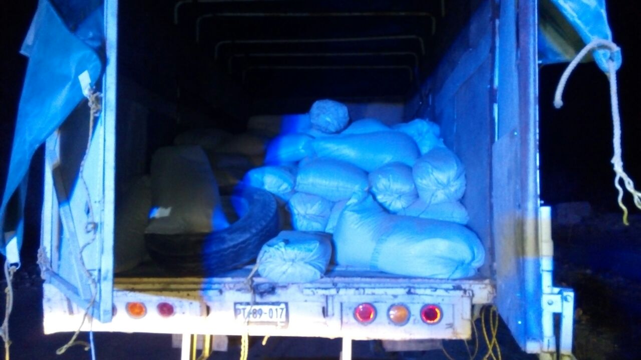 La droga era transportada bajo costales de sorgo en un camión de carga