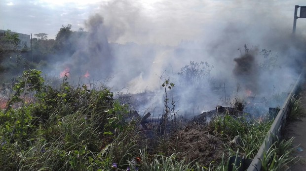 Una fuerte columna de humo se observó desde la autopista Veracruz-Cardel.