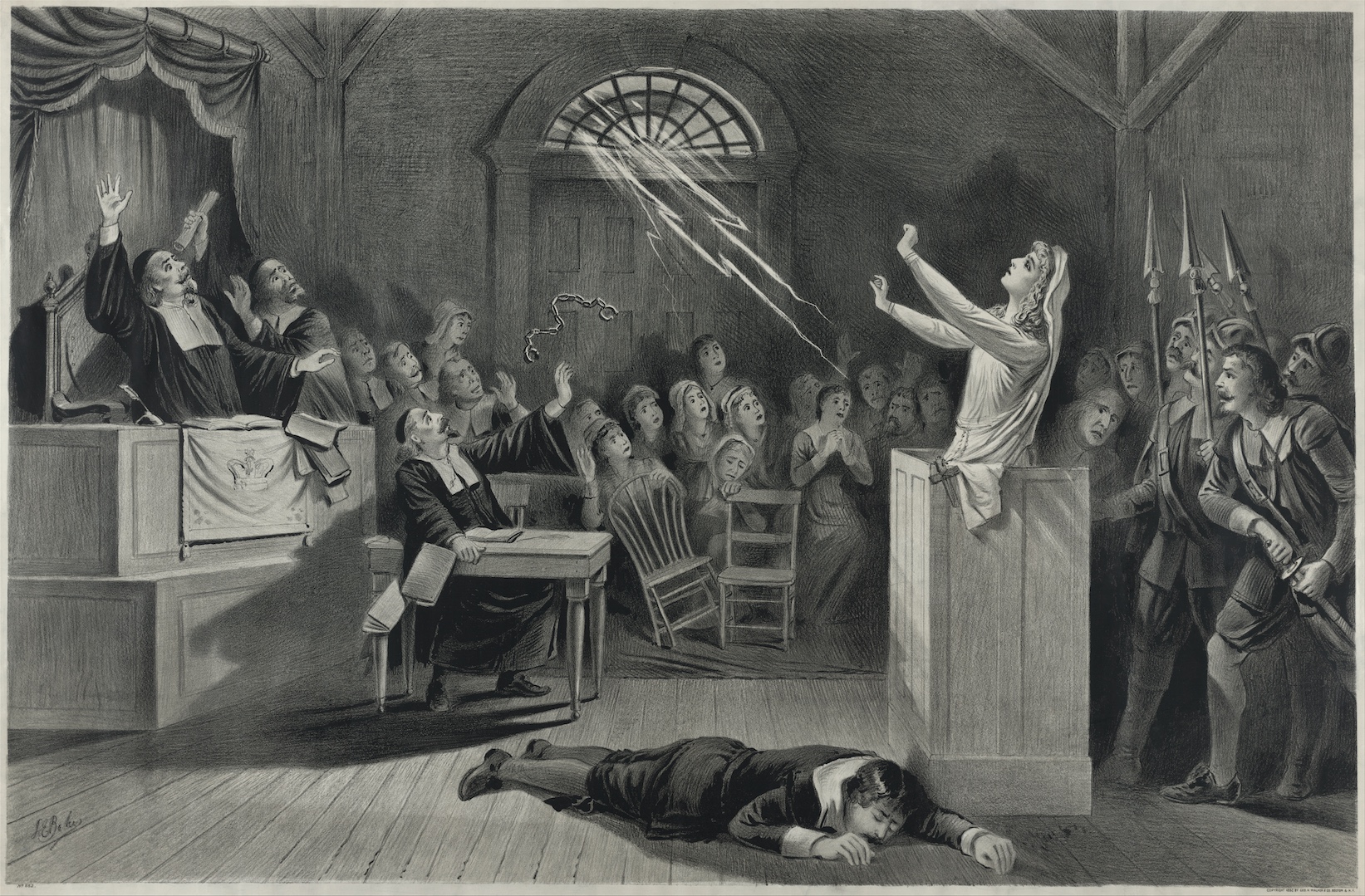 Representación de los juicios de Salem, lithografía de 1892
