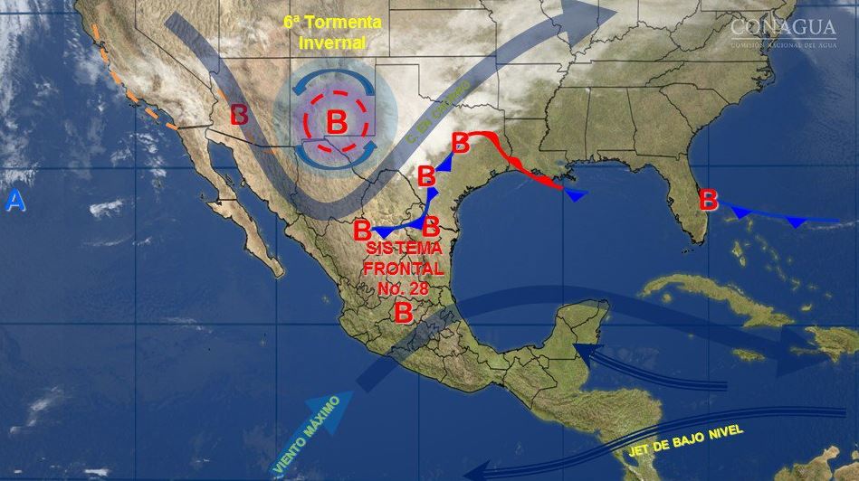 Mapa con el pronóstico del clima para este 14 de febrero; prevén caída de nieve en el norte de México. (SMN)