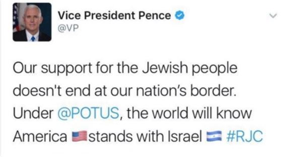 El vicepresidente de Estados Unidos, Mike Pence, confundió la bandera de Nicaragua con la de Israel. (@LANACION)