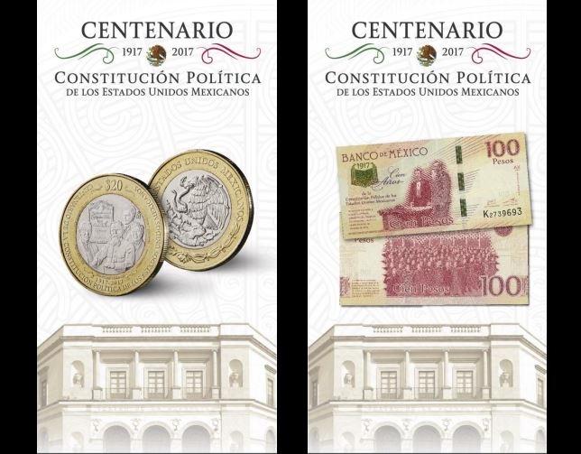Presentan billete y moneda conmemorativa por el centenario de la Constitución de 1917 (Twitter @Banxico)