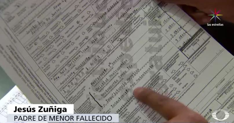 Acta de defunción de menor que recibió quimioterapia con methotrexate en Guerrero (Noticieros Televisa)