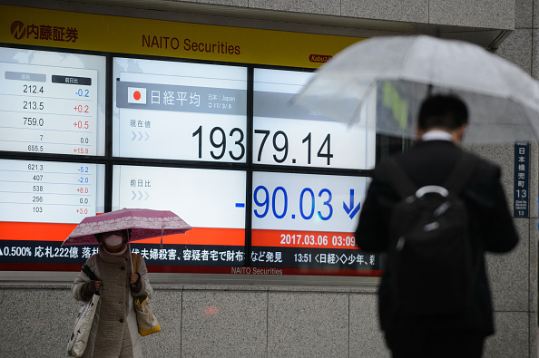 Tablero con información de la Bolsa de Tokio. (Getty Images)