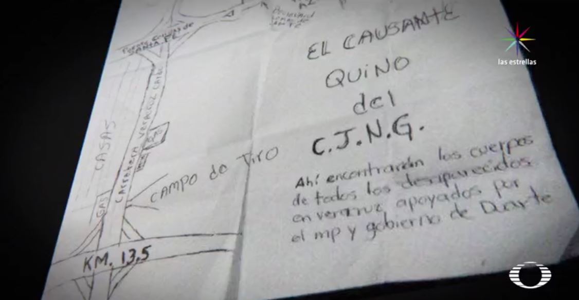 El 10 de mayo, durante una manifestación del Colectivo Solecito de Veracruz, los integrantes recibieron de manera anónima un mapa del terreno donde el crimen organizado había enterrado a sus víctimas; se trata del lugar donde hasta el momento han sido encontrados 249 cráneos. (Noticieros Televisa)