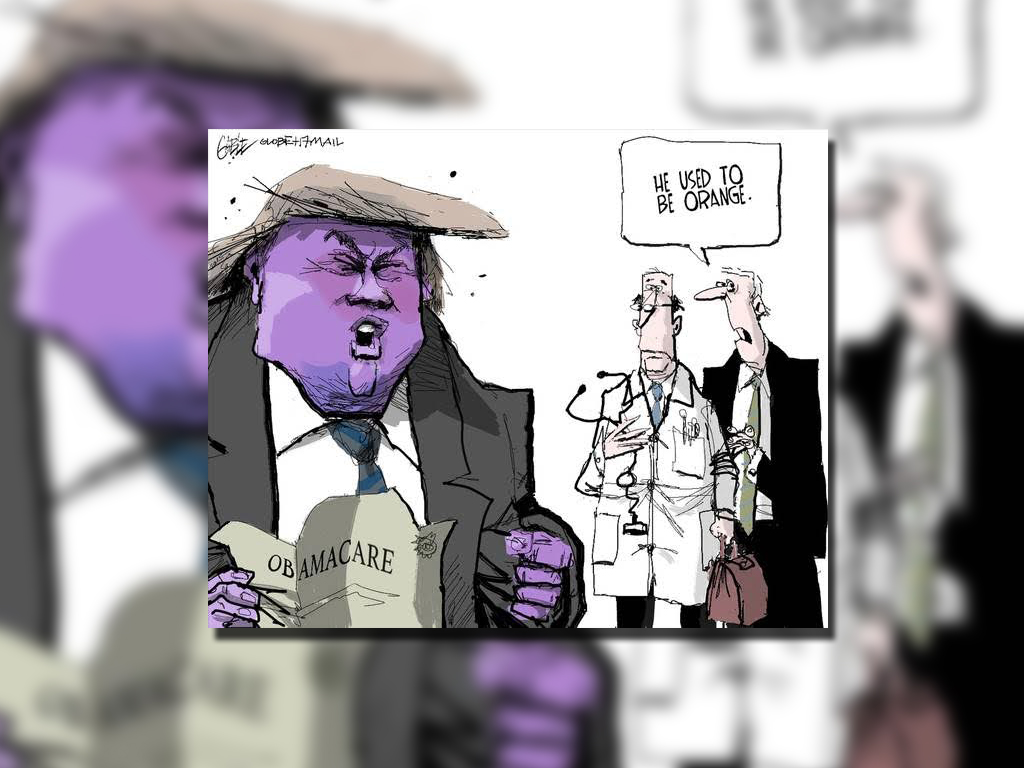 El diario publicó también un cartón político que muestra a un Trump con rostro morado visiblemente irritado por no haber podido revertir el Obamacare. (http://www.theglobeandmail.com)