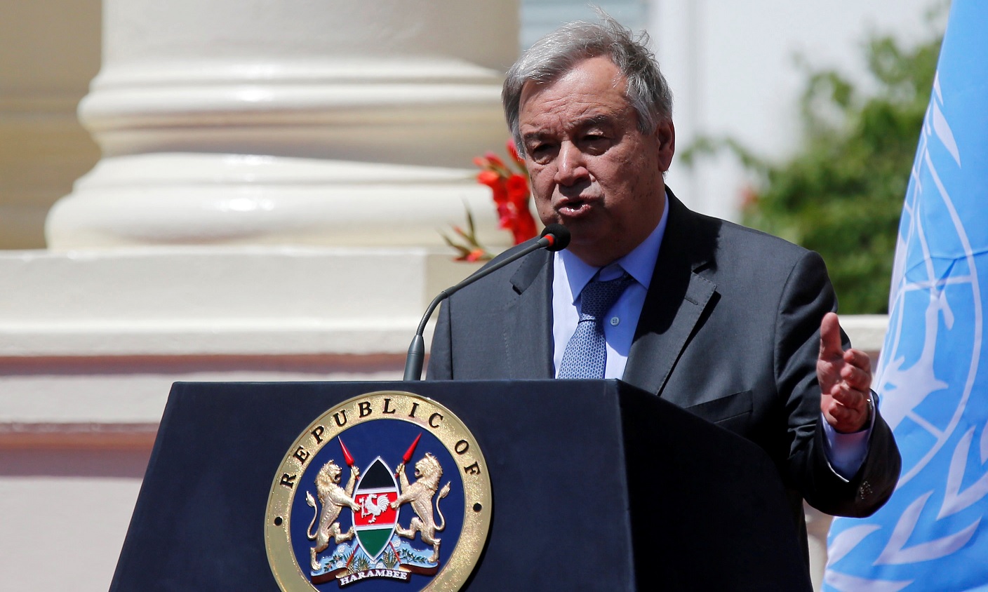 El secretario general de la ONU, Antonio Guterres, en una conferencia de prensa tras celebrar una reunión con el presidente de Kenia, Uhuru Kenyatta (Reuters)