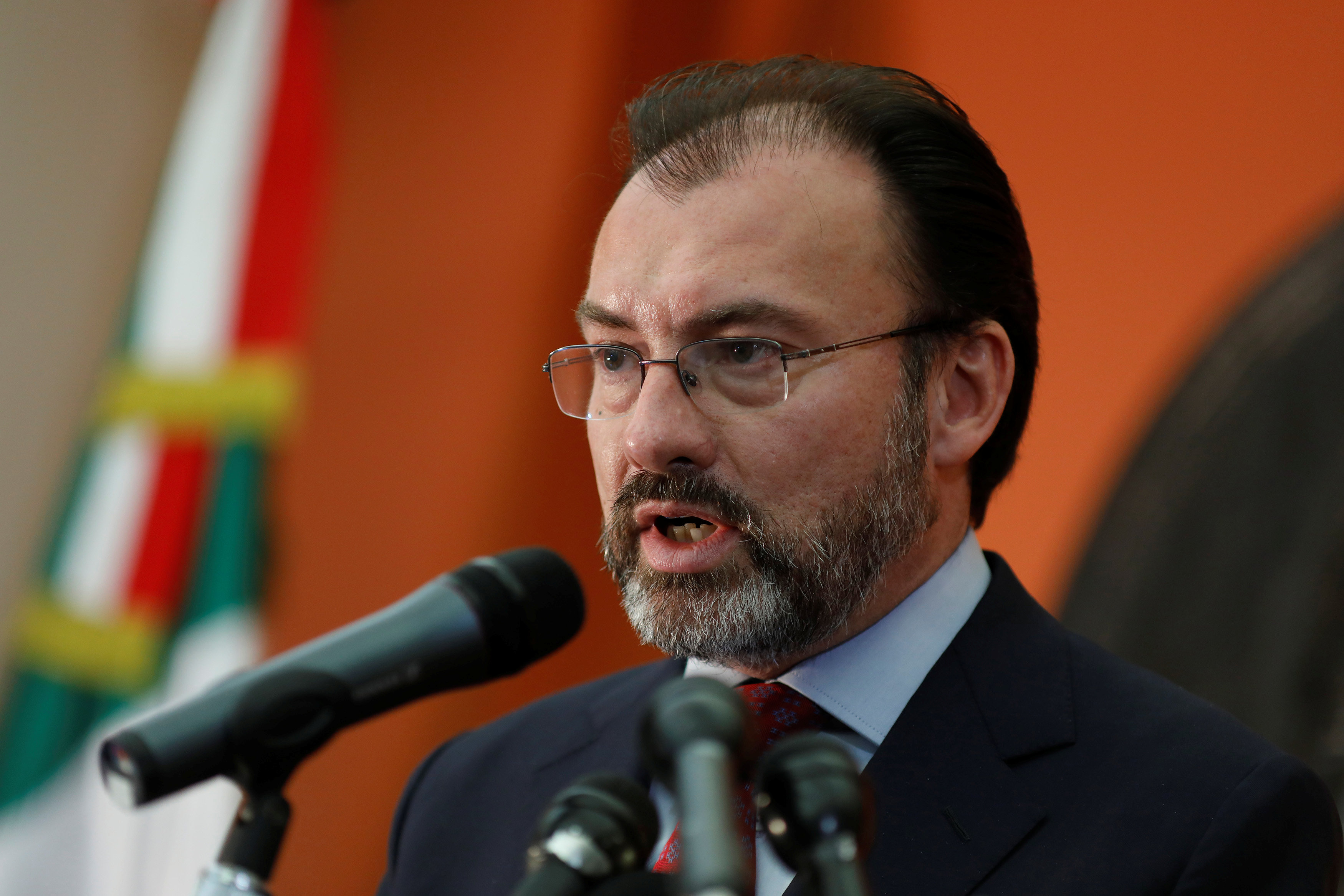 Luis Videgaray, canciller de México, durante una conferencia de prensa en las instalaciones de la embajada de México en Estados Unidos. (Reuters)