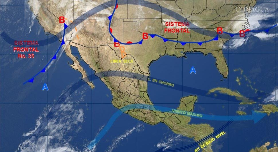 Mapa con el pronóstico del clima para este 22 de marzo; un nuevo frente frío ingresará a México. (SMN)