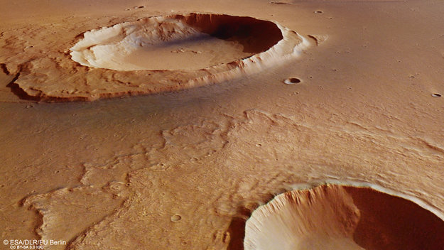 Agencia Espacial Europea ofreció fotografías de los efectos de una mega-inundación en Marte, en la que se pueden apreciar varios impactos de meteoritos. (Twitter/@esa_es)