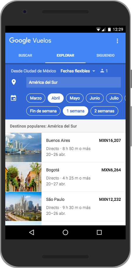 En Google Flights selecciona “Explorar” para encontrar ideas basadas en el tipo de vacaciones que estás buscando. (Google Flights )