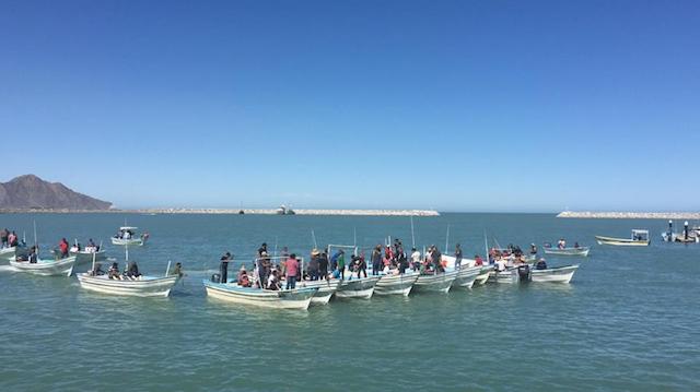 Pescadores se hicieron a la mar en decenas de embarcaciones contra el boicot al camarón (Twitter: @Algoqueinformar)