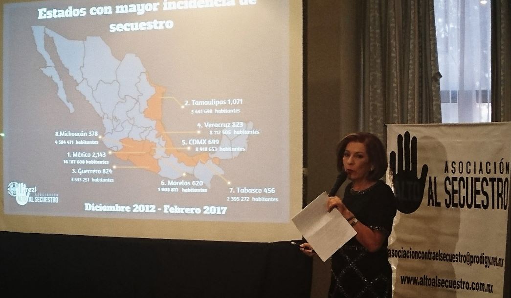 La presidenta de la organización "Alto al Secuestro", Isabel Miranda de Wallace, informó que los secuestros en México disminuyeron durante el pasado mes de febrero. (@soybretonmora)