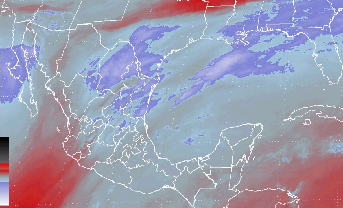 Mapa del vapor de agua sobre México; lluvia y fuerte viento afectarán la mayor parte del país (Conagua)