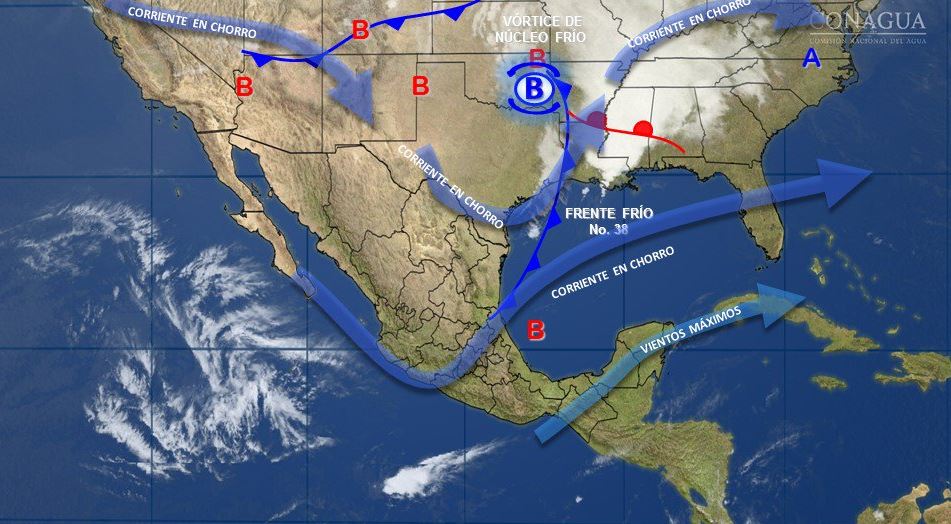 Mapa con el pronóstico del clima para este 3 de abril; se mantendrán vientos fuertes en el noroeste de México. (SMN)