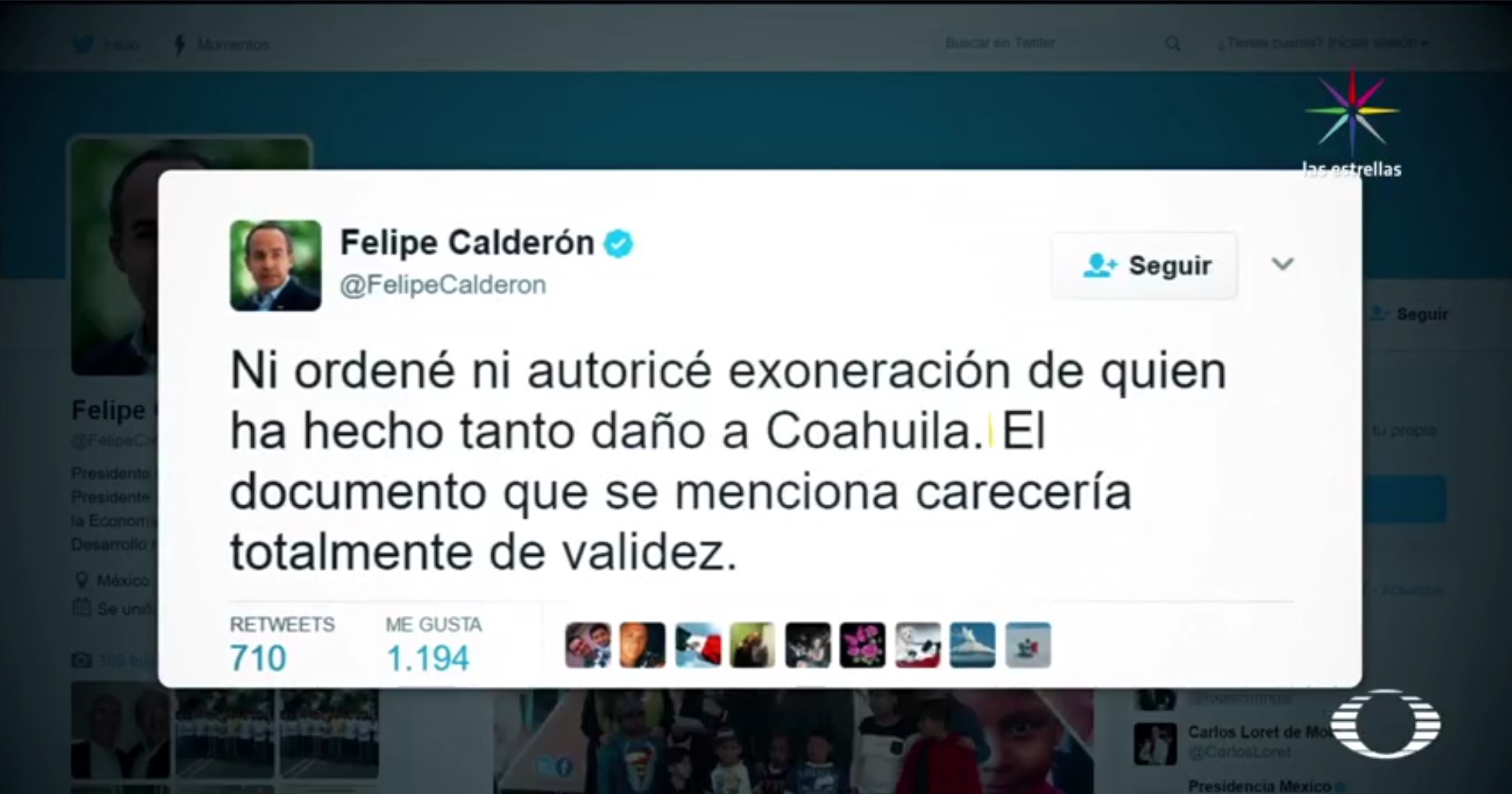 Felipe Calderón, aseguró que la declaración de López Obrador era "falsa y calumniosa". (Noticieros Televisa)