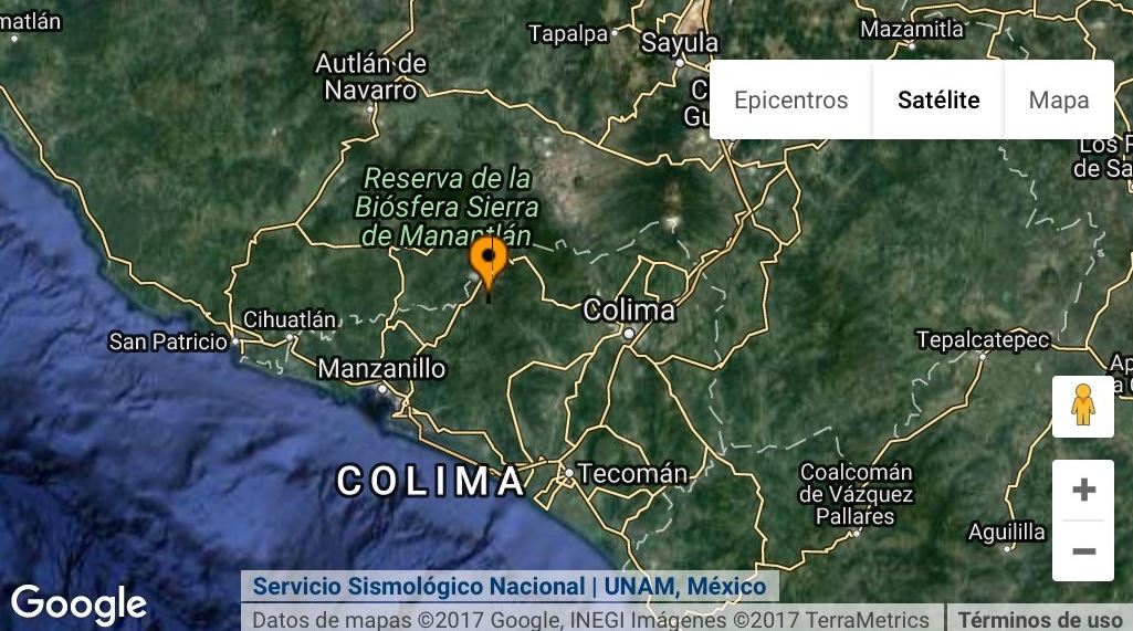 El epicentro se registró a 12 kilómetros de Coquimatlán (Twitter @chematierra)