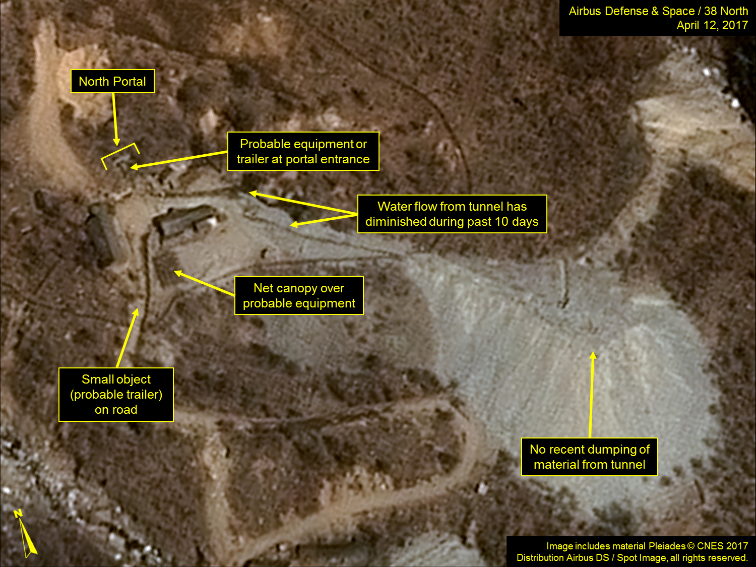 Las imágenes muestran en la base de Punggye-ri persistente actividad en el portal norte. (38north.org)