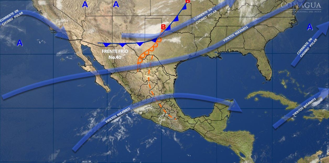 Mapa con el pronóstico del clima para este 10 de abril; frente frío 40 provocará fuertes vientos en el norte de México. (SMN)