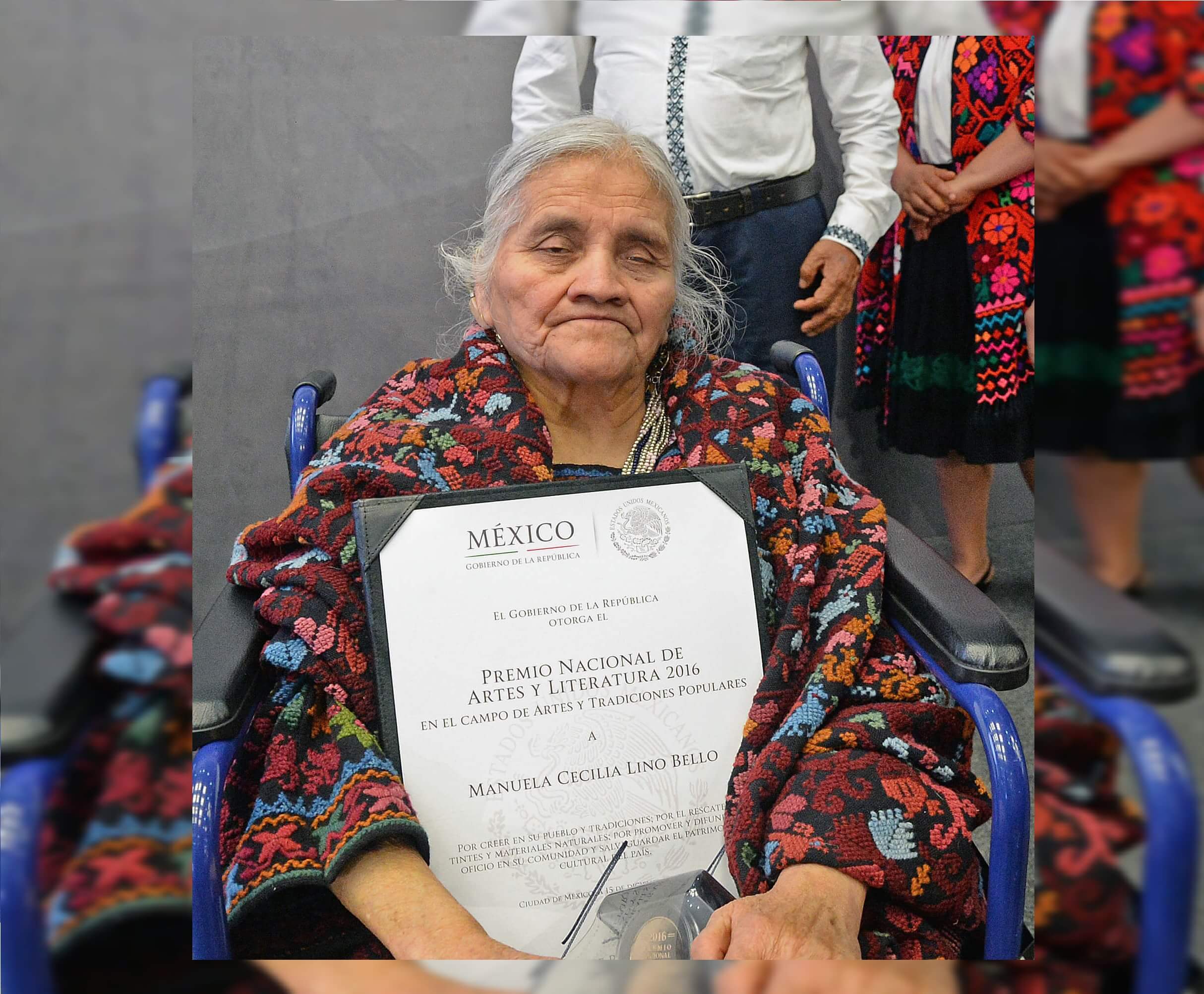 La maestra Manuela Cecilia Lino Bello, Premio Nacional de Artes y Literatura 2016, en la categoría de Artes y Tradiciones Populares, era originaria de Hueyapan, Puebla. (Secretaría de Cultura)