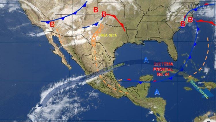 Mapa con el pronóstico del clima para este 25 de abril; nuevo frente frío provocará viento fuerte en el noroeste de México. (SMN)