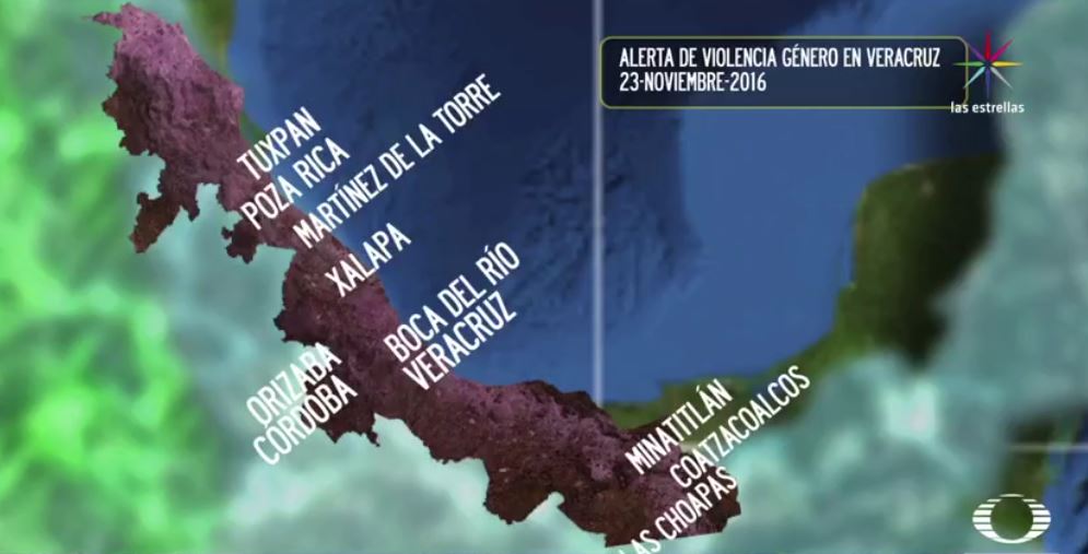 Mapa de la alerta de violencia de género en Veracruz (Noticieros Televisa)