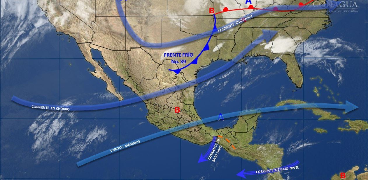 Mapa con el pronóstico del clima para este 5 de abril; el frente frío 39 refrescará las temperaturas en México. (SMN)