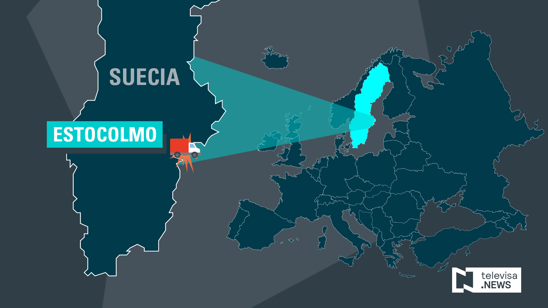 Mapa que resalta la ubicación de Estocolmo, donde se registró un atentado (Noticieros Televisa)
