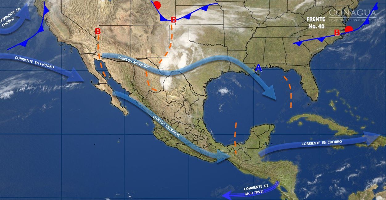 Mapa con el pronóstico del clima para este 13 de abril; nuevo frente frío provocará vientos fuertes en el noroeste y norte de México. (SMN)