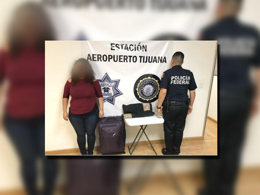 Bulto oculto con heroína es asegurado en el Aeropuerto de Tijuana, Baja California (Twitter, @PoliciaFedMx)
