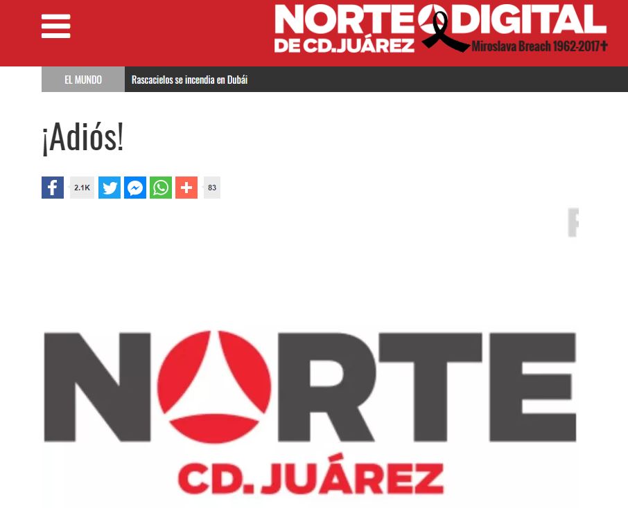 En su portal de Internet, el diario explicó las causas para detener su edición impresa (Norte de Ciudad Juárez)
