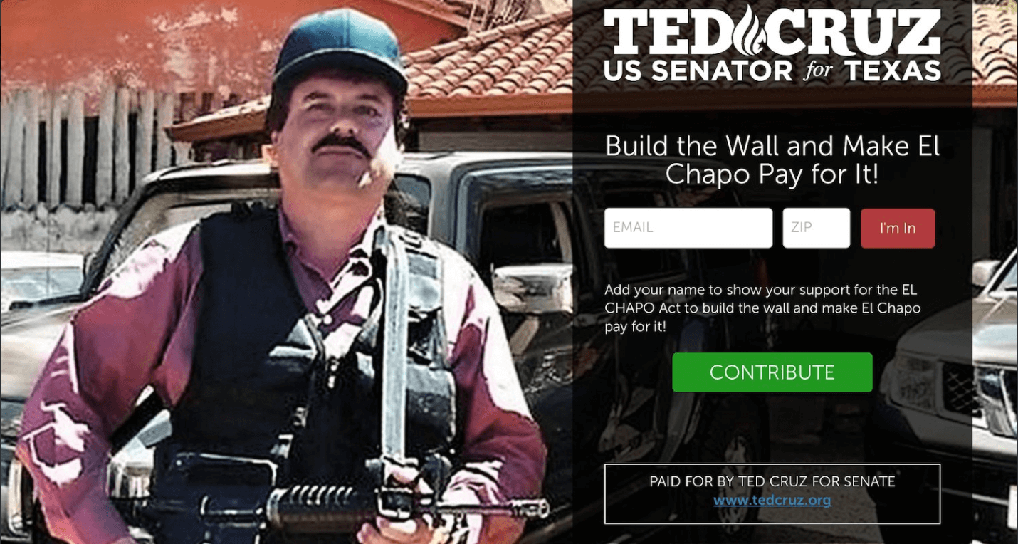 “Construir el muro y hacer que El Chapo pague por el” posteó el senador Cruz para presentar su iniciativa (@tedcruz)