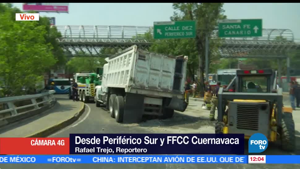 Vuelca, camión, Periférico Sur, CDMX