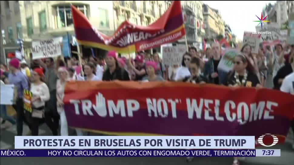 nueve mil personas, protestan en Bruselas, Donald Trump, OTAN