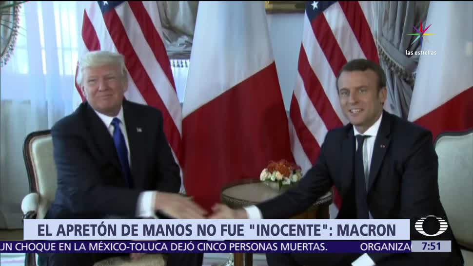 Emmanuel Macron, apretón de manos, Donald Trump, cumbre del G7