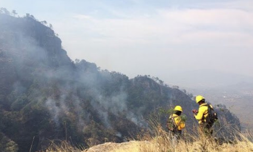 Combaten incendio en Tepoztlán (Twitter @rol_lara)