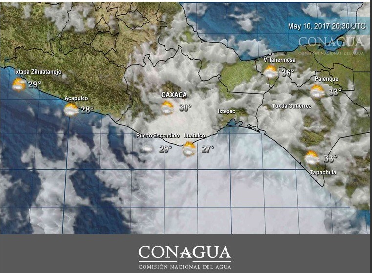 Se prevé oleaje de 1.5 a 2.0 metros de altura y rachas de viento en costas de Oaxaca. (Twitter @conagua_clima)