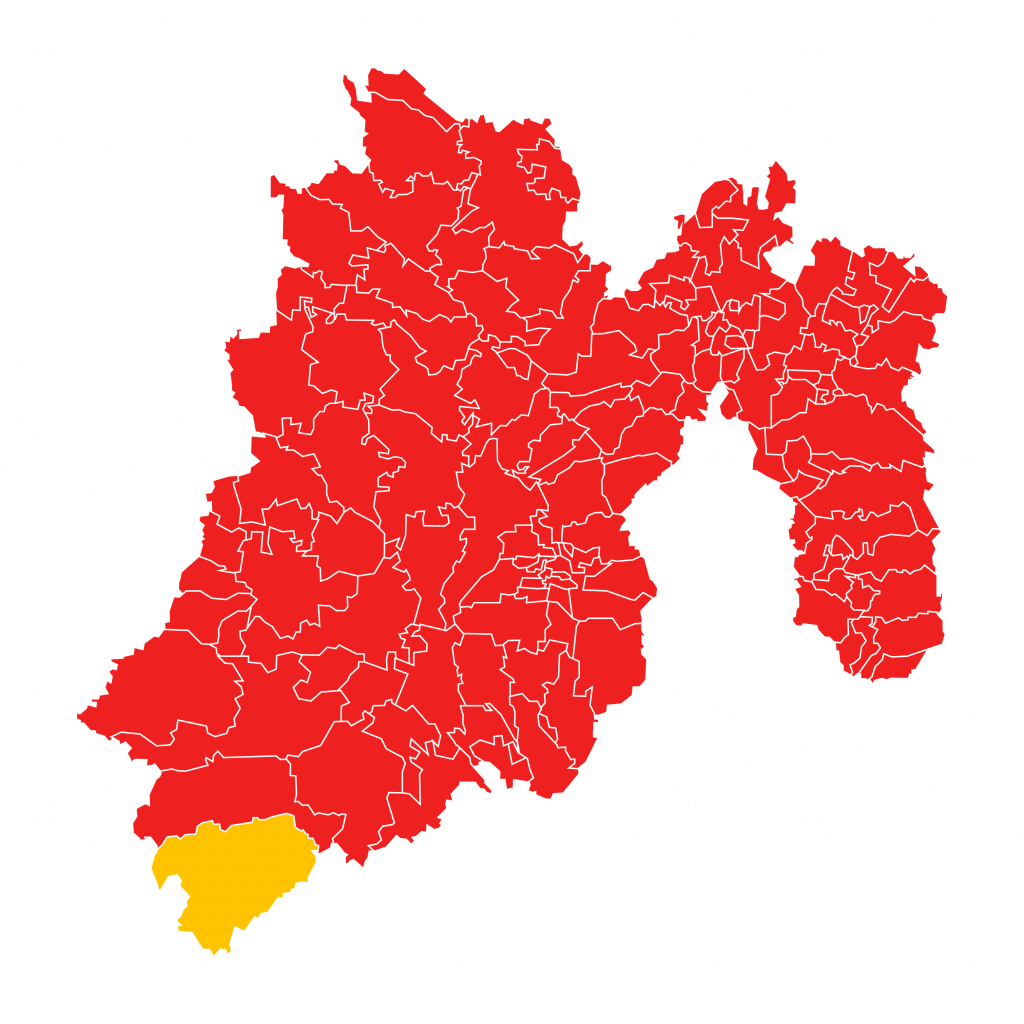 Elecciones de gobernador en 2011. El rojo indica triunfo de PRI y el amarillo del PRD.