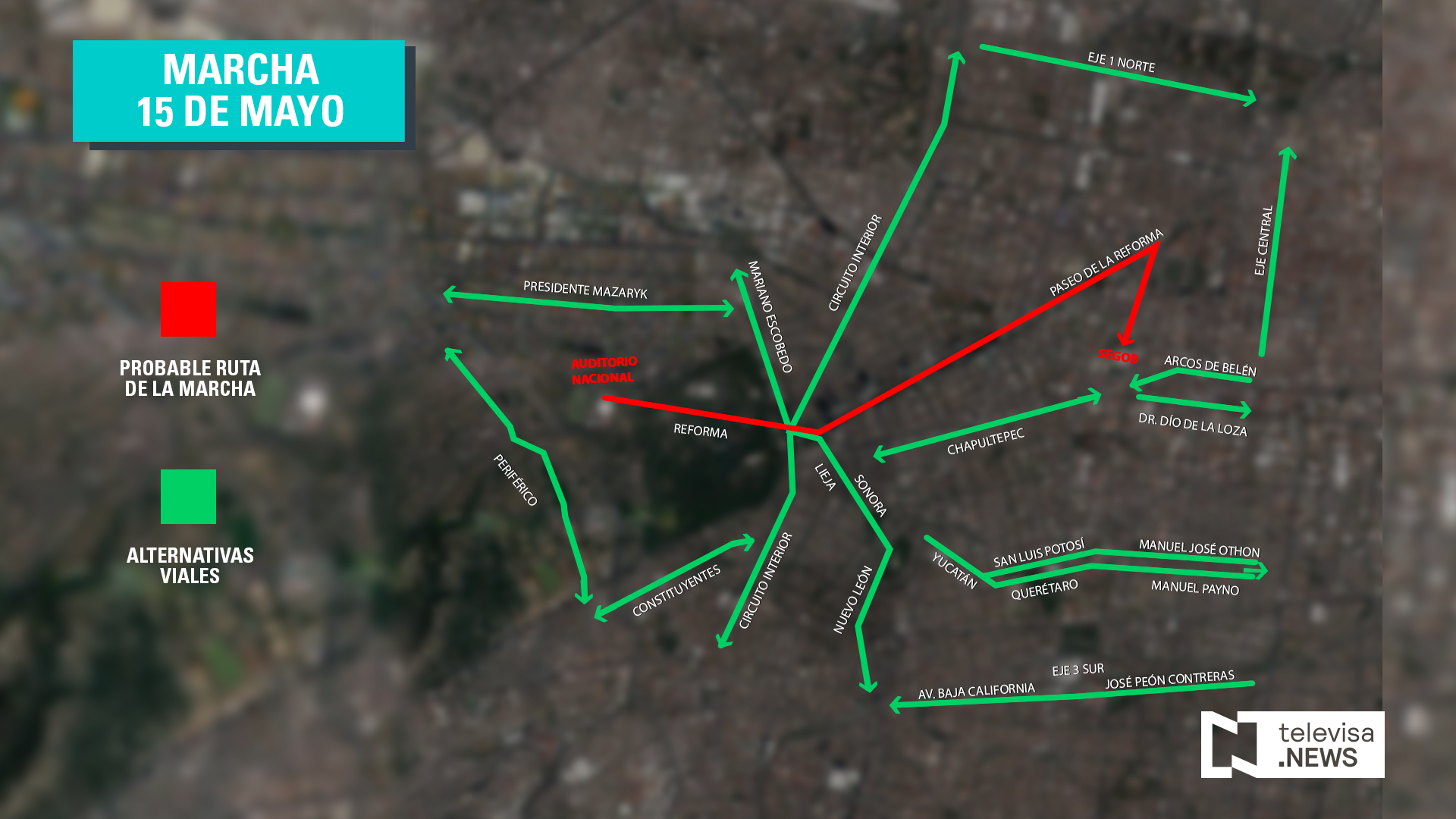 Mapa por donde avanza la marcha en Reforma