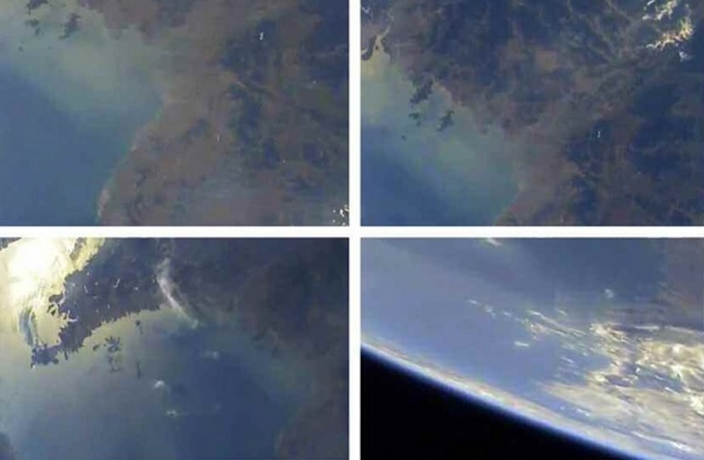 Esta composición de fotos muestra la atmósfera de la Tierra a través de una cámara instalada en un misil balístico (Foto: Yonhapnews)