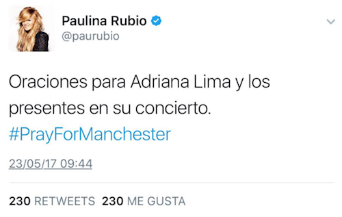 Paulina Rubio, Ariana Grande, Manchester, error, atentado