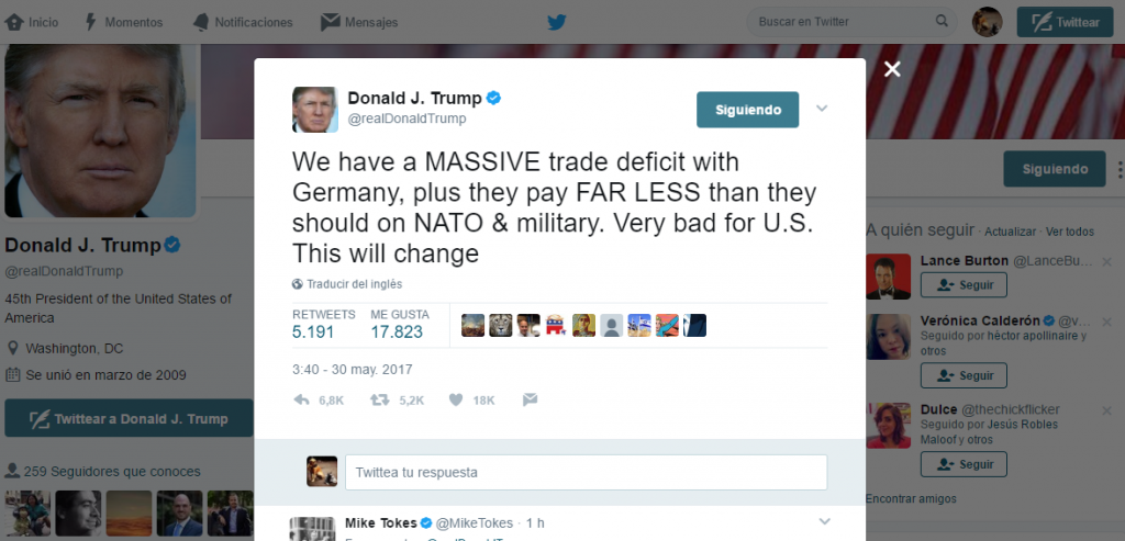 Donald Trump se quejó, en su cuenta de Twitter, sobre Alemania. (Twiiter, @RealDonald Trump)