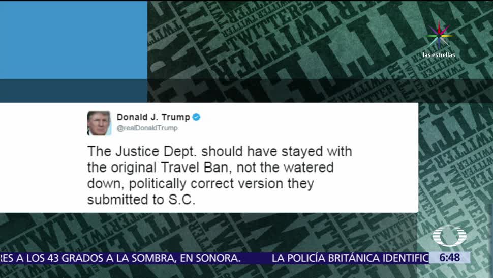 Donald Trump, Departamento de Justicia, veto migratorio, arremete
